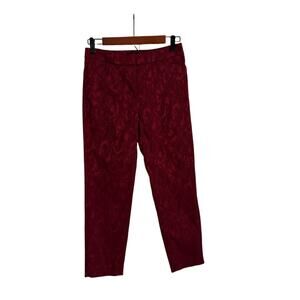 WHBM White House Black Market Slim Ankle Pants Red Holiday Paisley Size 00